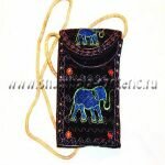 Этническая сумочка для телефона Голубой слон h=13 см вышивка, биссер, hand made Индия