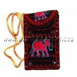 Этническая сумочка для телефона Розовый слон h=13 см вышивка, биссер, hand made Индия